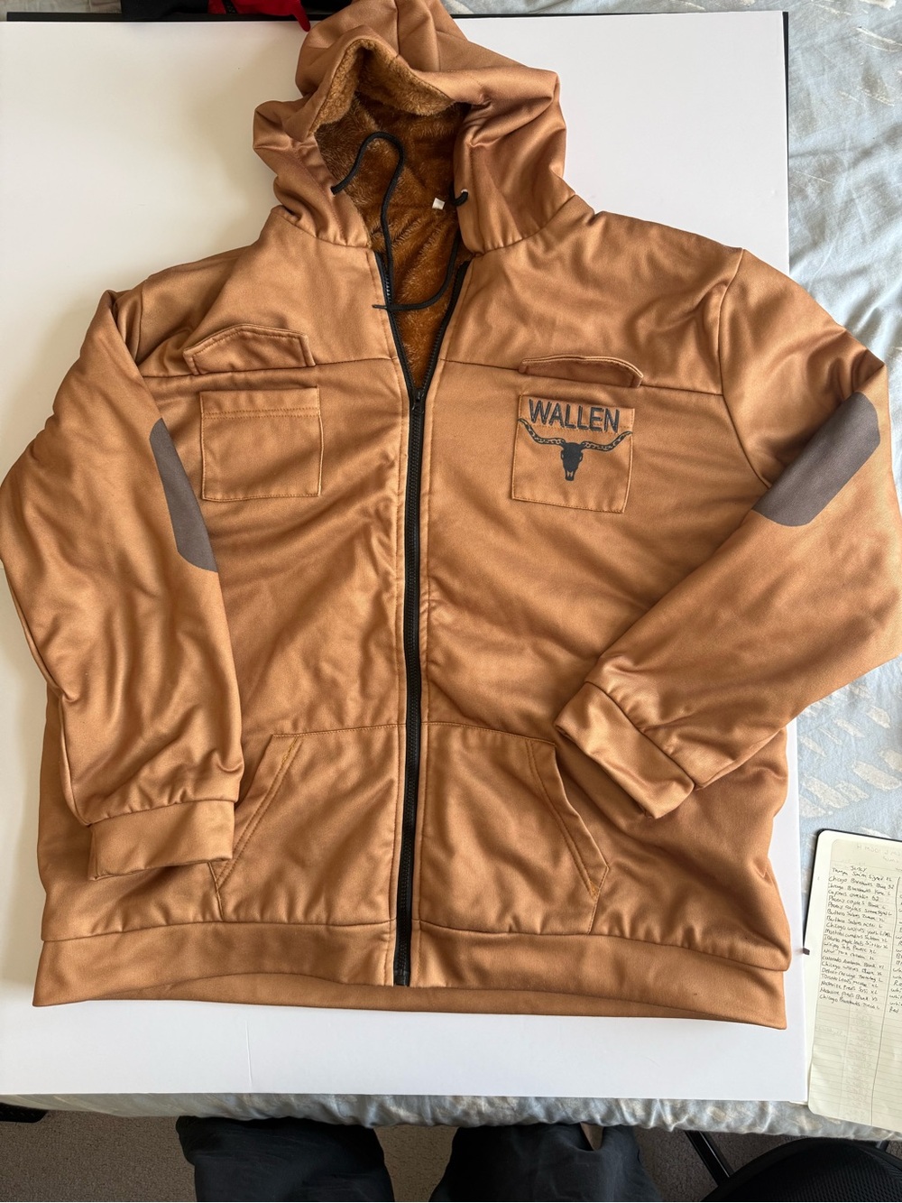 Men's Hooded Wallen Zip Jacket in Caramel Brown